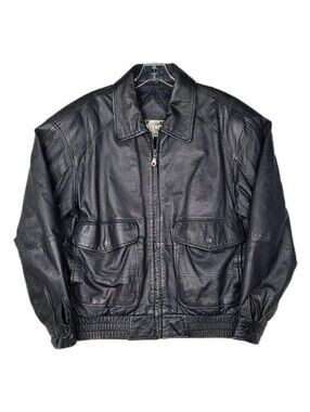 Vtg 80s Indiana Jones Styled Black Leather Bomber Adventure Jacket Mens Medium